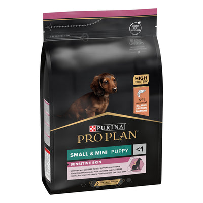 PRO PLAN Dog Small&Mini Puppy Sensitive Skin - пълноценна храна за малки кученца от дребни породи с чувствителна кожа със сьомга 3кг