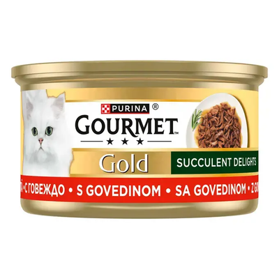 Gourmet Gold Succulent Delights with Beef - консерва за котки с говеждо месо 85 гр