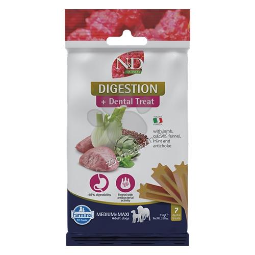 N&D Dog Dental Treat Digestion Adult Medium and Maxi - дентални лакомства за здрав стомах за кучета от средни и едри породи с киноа, агнешко, фенел, мента и артишок 100 гр