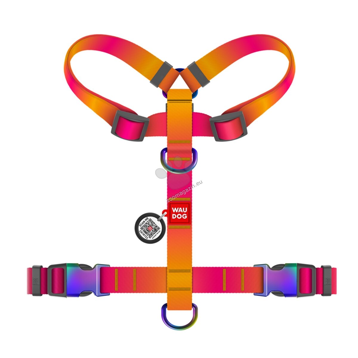 Waudog Harness Gradient Orange M - нагръдник с QR код за сигурност с обиколка на врата 40 - 70 см, гърди 50 - 80 см, 20 мм