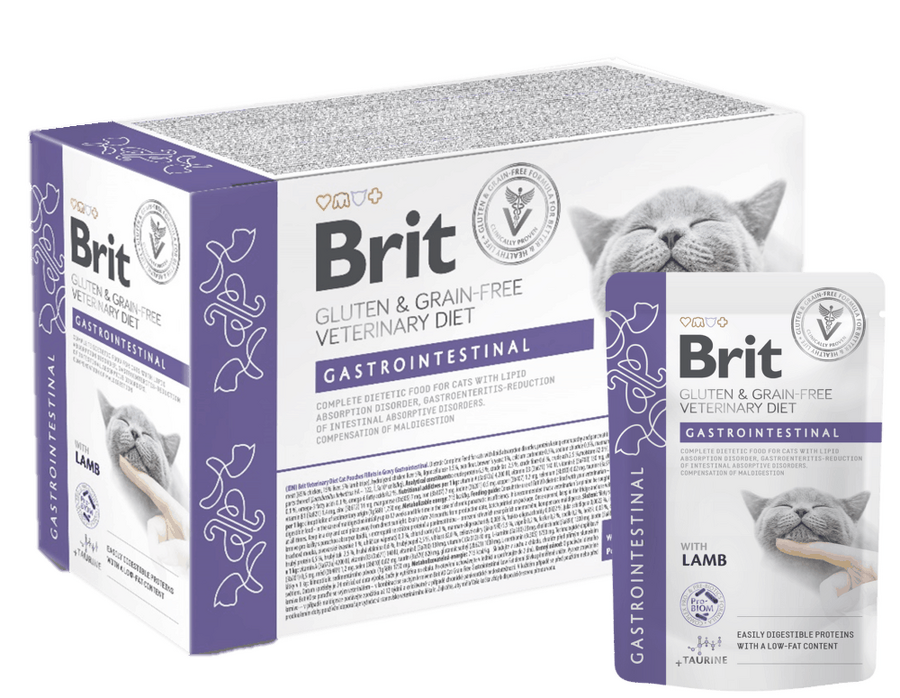 Brit GF Veterinary Diet Cat Gastrointestinal - пълноценна храна за котки с абсорбционни нарушения 12 х 85 гр