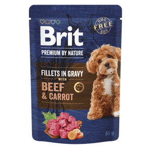 Brit Pemium by Nature Fillets in Gravy with Beef and Carrot - пауч за кучета с говеждо и моркови 85 гр