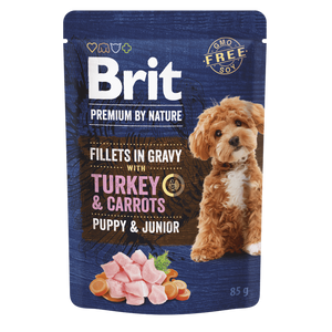 Brit Premium by Nature Puppy Fillets in Gravy with Turkey and Carrots - пауч за кученца с пуешко и моркови 85 гр