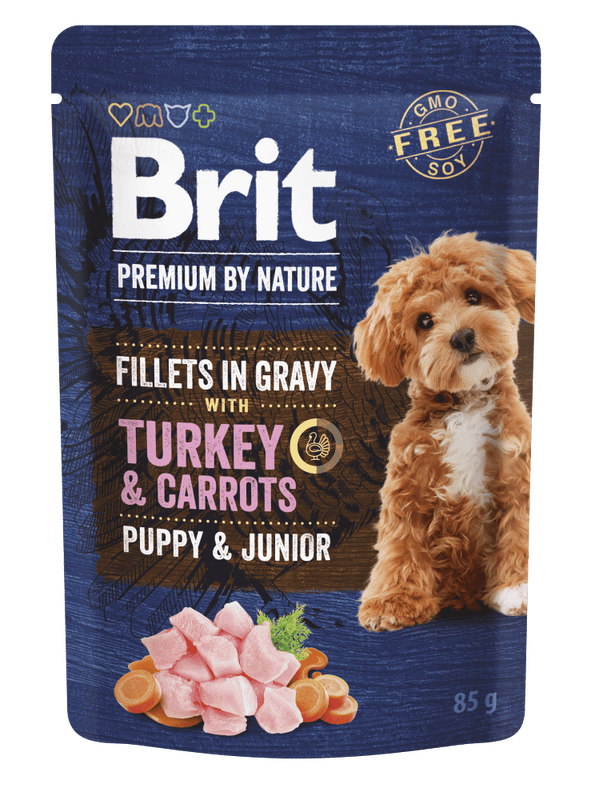 Brit Premium by Nature Puppy Fillets in Gravy with Turkey and Carrots - пауч за кученца с пуешко и моркови 85 гр