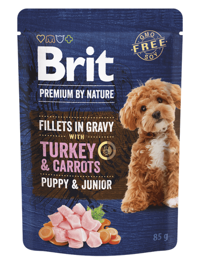 Brit Premium by Nature Puppy Fillets in Gravy with Turkey and Carrots - пауч за кученца с пуешко и моркови 85 гр