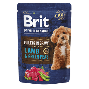 Brit Premium by Nature Fillets in Gravy with Lamb and Green Peas - пауч за кучета с агнешко и грах 85 гр