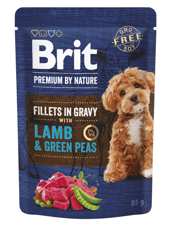 Brit Premium by Nature Fillets in Gravy with Lamb and Green Peas - пауч за кучета с агнешко и грах 85 гр