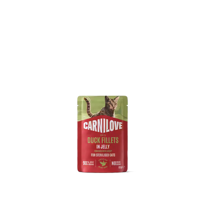 Carnilove Sterilised Cat Pouch Jelly Duck with Catnip - пауч за кастрирани котки с патешко 85 г