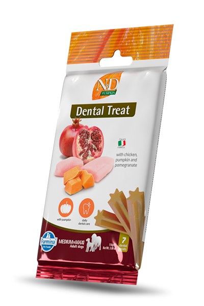 N&D Dog Dental Treat Adult Medium and Maxi - дентални лакомства за кучета от средни и едри породи с тиква, пилешко и нар 100 гр