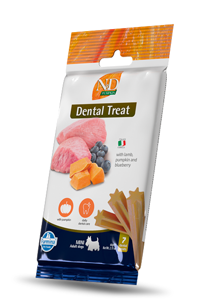 N&D Dog Dental Treat Adult Mini - дентални лакомства за кучета от дребни породи с тиква, агнешко и боровинки 60 гр