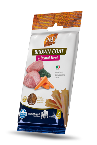 N&D Brown Dog Dental Treat Adult Medium and Maxi- дентални лакомства за кучета с кафява козина от средни и едри породи с агнешко, моркови и спирулина 100 гр