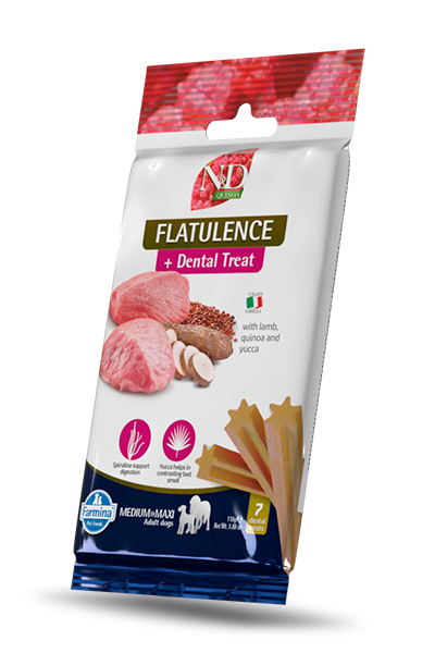 N&D Dog Dental Treat Flatulence Adult Medium and Maxi - дентални лакомства за кучета от средни и едри породи с киноа, агнешко и юка 100 гр