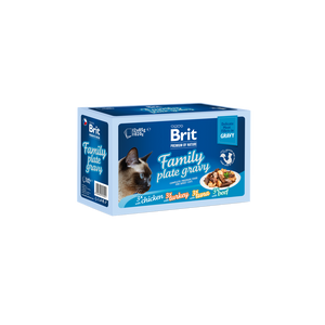 Brit Premium by Nature Fillets in Gravy Family Plate - паучове за котка в сос, микс от вкусове 12 х 85 гр