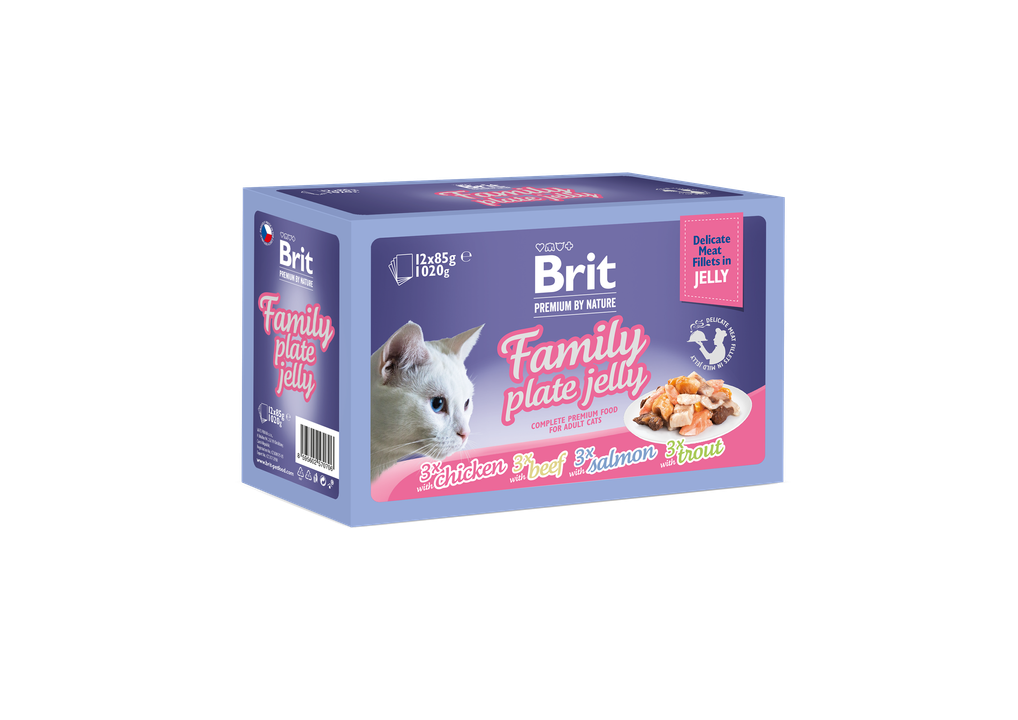 Brit Premium by Nature Fillets in Jelly Family Plate - паучове за котка в желе, микс от вкусове 12 х 85 гр