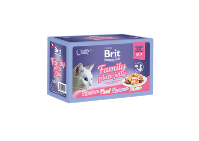 Brit Premium by Nature Fillets in Jelly Family Plate - паучове за котка в желе, микс от вкусове 12 х 85 гр