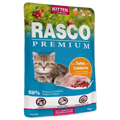 Rasco Premium Kitten Turkey - пауч за подрастващи котки с пуешко в сос 85 гр