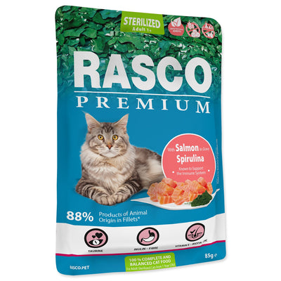 Rasco Premium Sterilised Salmon - пауч за кастрирани котки със сьомга в сос 85 гр