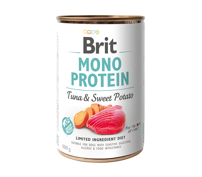 Brit Mono Protein Tuna and Sweet Potato - монопротеинова консерва за кучета с риба тон и сладки картофи 400 гр