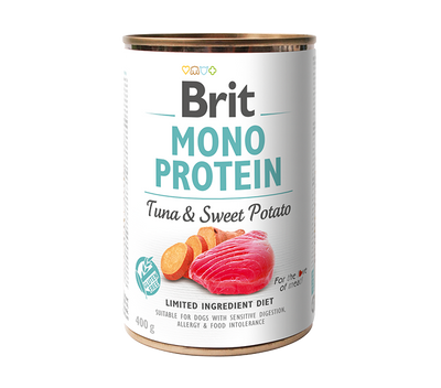 Brit Mono Protein Tuna and Sweet Potato - монопротеинова консерва за кучета с риба тон и сладки картофи 400 гр