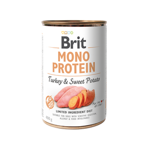 Brit Mono Protein Turkey and Sweet Potato - монопротеинова консерва за кучета с пуешко месо и сладки картофи 400 гр