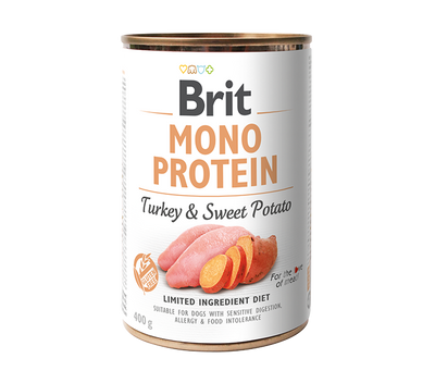 Brit Mono Protein Turkey and Sweet Potato - монопротеинова консерва за кучета с пуешко месо и сладки картофи 400 гр