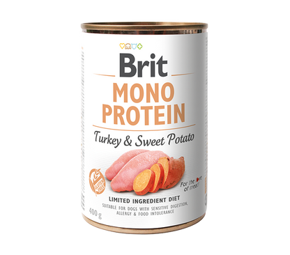 Brit Mono Protein Turkey and Sweet Potato - монопротеинова консерва за кучета с пуешко месо и сладки картофи 400 гр