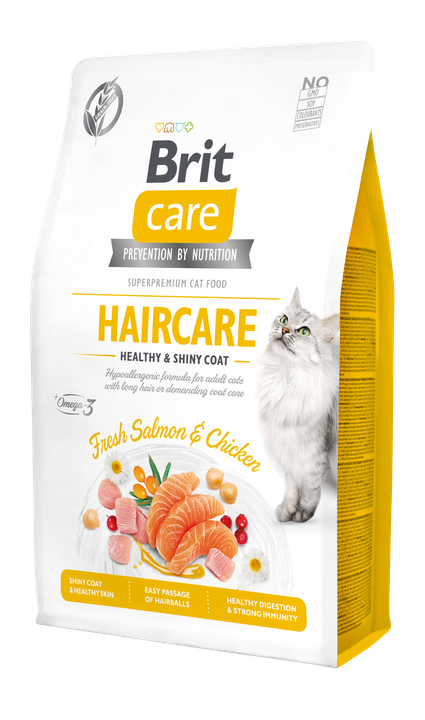 Brit Care Cat Grain-Free Haircare Healthy and Shiny Coat - пълноценна суха храна за котки за красива козина и здрава кожа