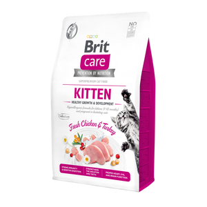Brit Care Cat Grain-Free Kitten Healthy Growth - пълноценна суха храна с пилешко,пуешко и коластра за котенца и кърмещи котки