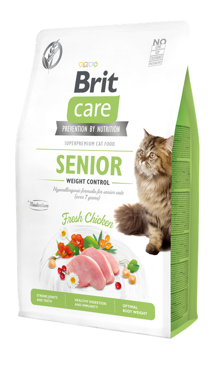 Brit Care Cat Grain-Free Senior and Weight Control - пълноценна суха храна за застаряващи котки