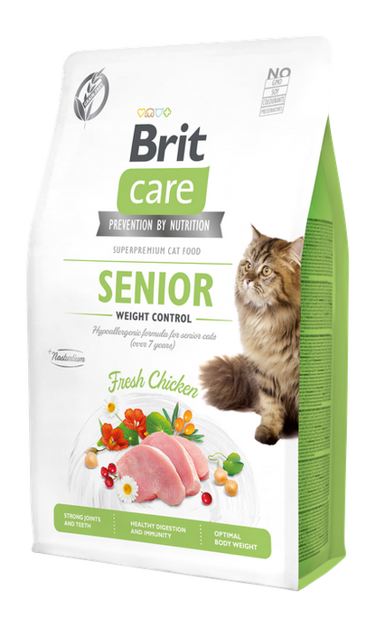 Brit Care Cat Grain-Free Senior and Weight Control - пълноценна суха храна за застаряващи котки