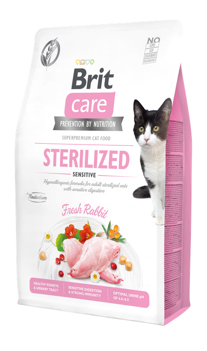 Brit Care Cat Grain-Free Sterilized Sensitive - пълноценна суха храна със заешко за кастрирани котки