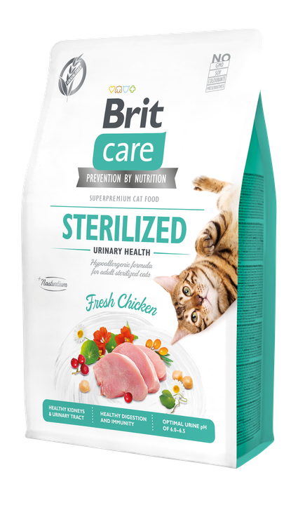 Brit Care Cat Grain-Free Sterilized Urinary Health - пълноценна суха храна с пилешко за кастрирани котки