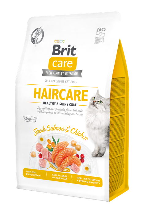 Brit Care Cat Grain-Free Haircare Healthy and Shiny Coat - пълноценна суха храна за котки за красива козина и здрава кожа