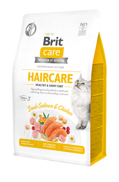Brit Care Cat Grain-Free Haircare Healthy and Shiny Coat - пълноценна суха храна за котки за красива козина и здрава кожа