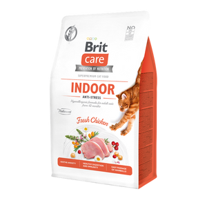 РАЗПРОДАЖБА Brit Care Cat Grain-Free Indoor Anti-Stress - пълноценна суха храна с пилешко за котки живеещи на закрито