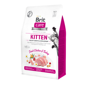 Brit Care Cat Grain-Free Kitten Healthy Growth - пълноценна суха храна с пилешко,пуешко и коластра за котенца и кърмещи котки