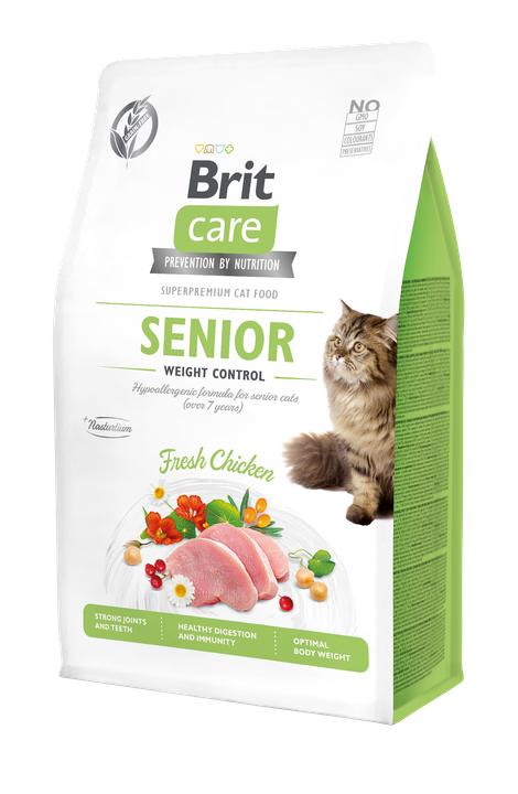 Brit Care Cat Grain-Free Senior and Weight Control - пълноценна суха храна за застаряващи котки