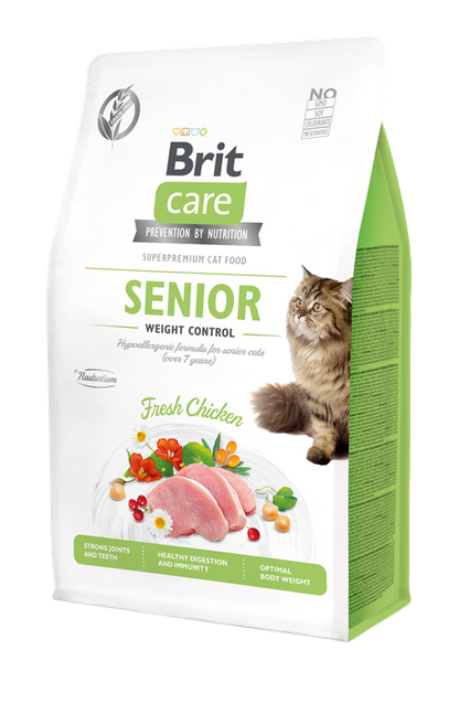 Brit Care Cat Grain-Free Senior and Weight Control - пълноценна суха храна за застаряващи котки