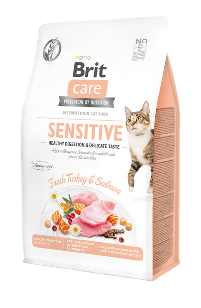 Brit Care Cat Grain-Free Sensitive Healthy Digestion - пълноценна суха храна за котки с чувствително храносмилане