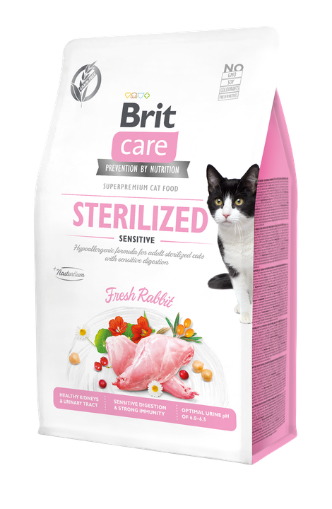 Brit Care Cat Grain-Free Sterilized Sensitive - пълноценна суха храна със заешко за кастрирани котки