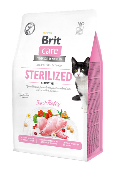 Brit Care Cat Grain-Free Sterilized Sensitive - пълноценна суха храна със заешко за кастрирани котки