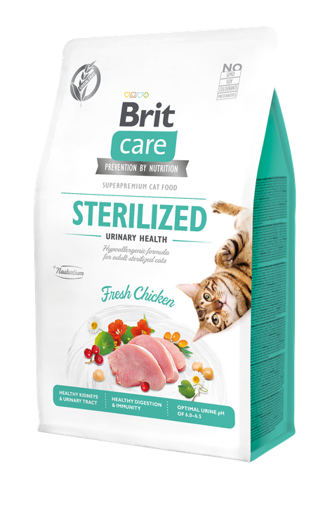 Brit Care Cat Grain-Free Sterilized Urinary Health - пълноценна суха храна с пилешко за кастрирани котки
