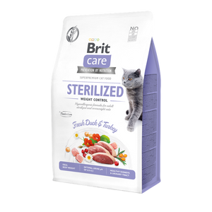 Brit Care Cat Grain-Free Sterilized and Weight Control - пълноценна суха храна за кастрирани котки с цел контрол на теглото