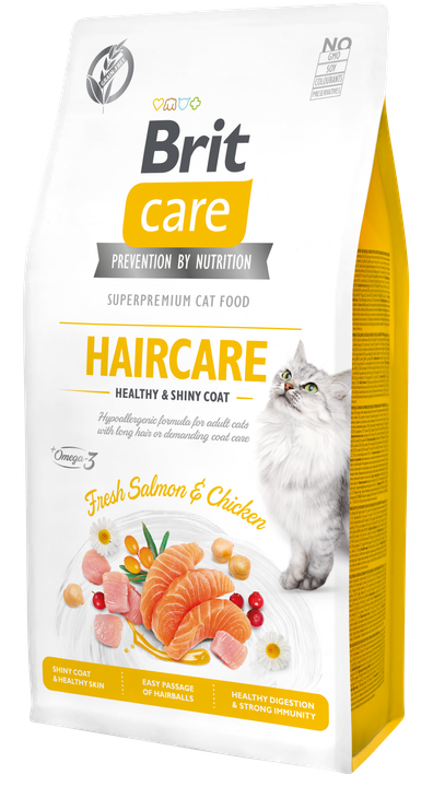 Brit Care Cat Grain-Free Haircare Healthy and Shiny Coat - пълноценна суха храна за котки за красива козина и здрава кожа