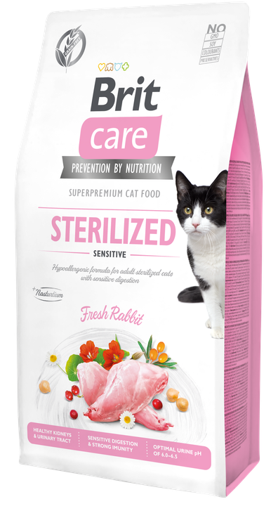 Brit Care Cat Grain-Free Sterilized Sensitive - пълноценна суха храна със заешко за кастрирани котки