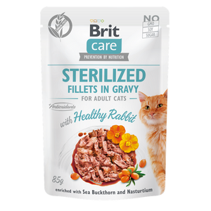 Brit Care - пауч за кастрирани котки със заек 85 гр