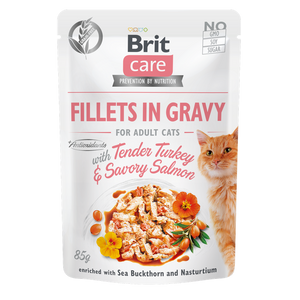 Brit Care - пауч за котки с пуешко и сьомга в сос 85 гр