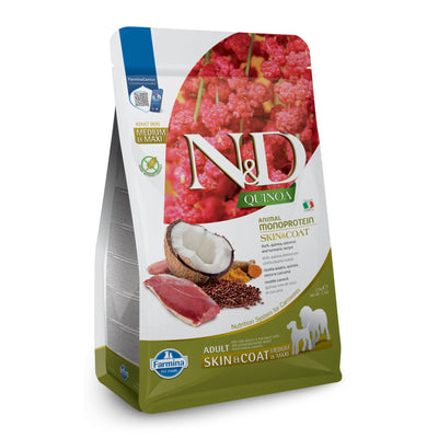 N&D Quinoa Skin & Coat, Duck & Coconut Adult Medium & Maxi – суха храна за кучета от средни и големи породи за кожа и козина с патешко,киноа, кокос и куркума 7 кг