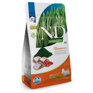 N&D Spirulina Dog Herring & Wolfberry Adult Mini - пълноценна храна със спирулина за кучета над 1г. от дребните породи, с херинга и годжи бери 2кг