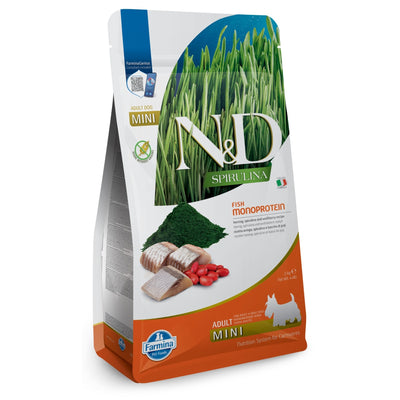 N&D Spirulina Dog Herring & Wolfberry Adult Mini - пълноценна храна със спирулина за кучета над 1г. от дребните породи, с херинга и годжи бери 2кг